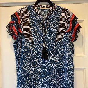 Sz 12, See by Chloe cap sleeve keyhole neck silk top